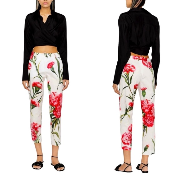 NEW WITH TAGS Dolce & Gabbana Carnation-print cropped trousers EU50 OR US 14 - Picture 1 of 7